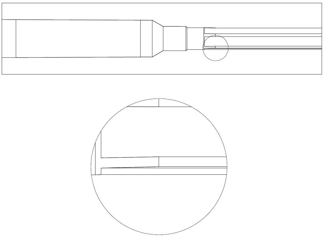 Illustration of the lead Illustration where you can see the lead, which is the shallow “ramp” that goes from the full-caliber freebore to the top of the land